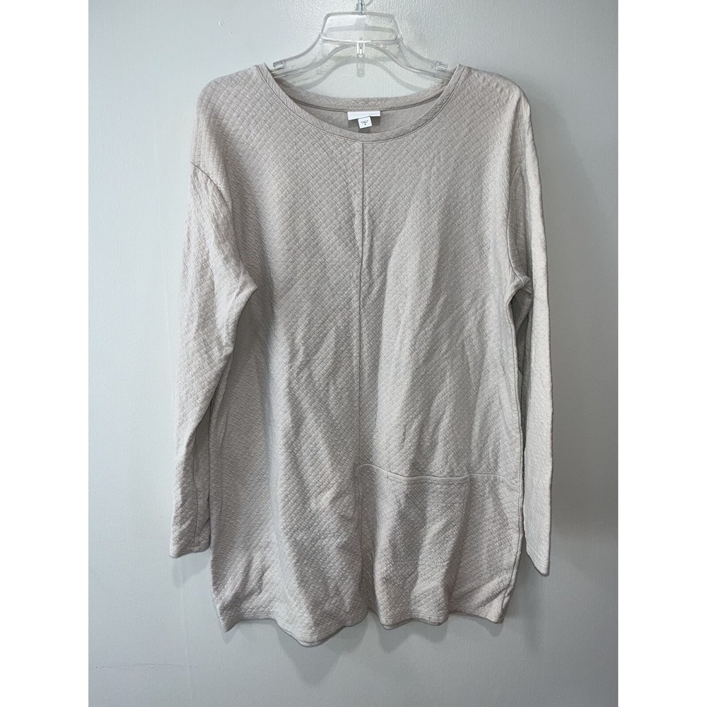 Pure Jill Women's Quilted Long Sleeve Top, Medium, Light Gray